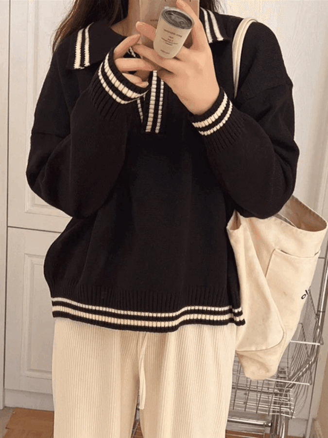 2 in 1 Contrast Trim Sweater main image 0