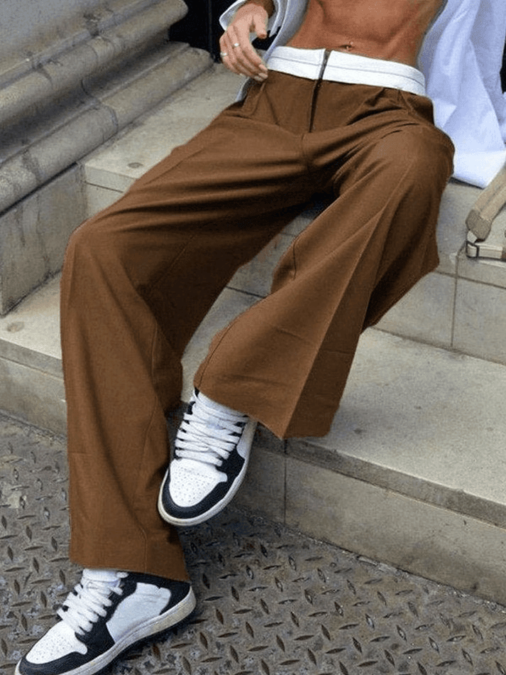 Contrast Waist Vintage Tailored Pants - AnotherChill