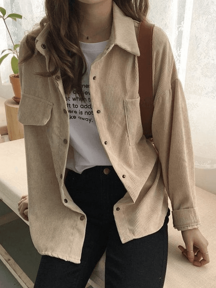 Corduroy Long Sleeve Button Blouse - AnotherChill