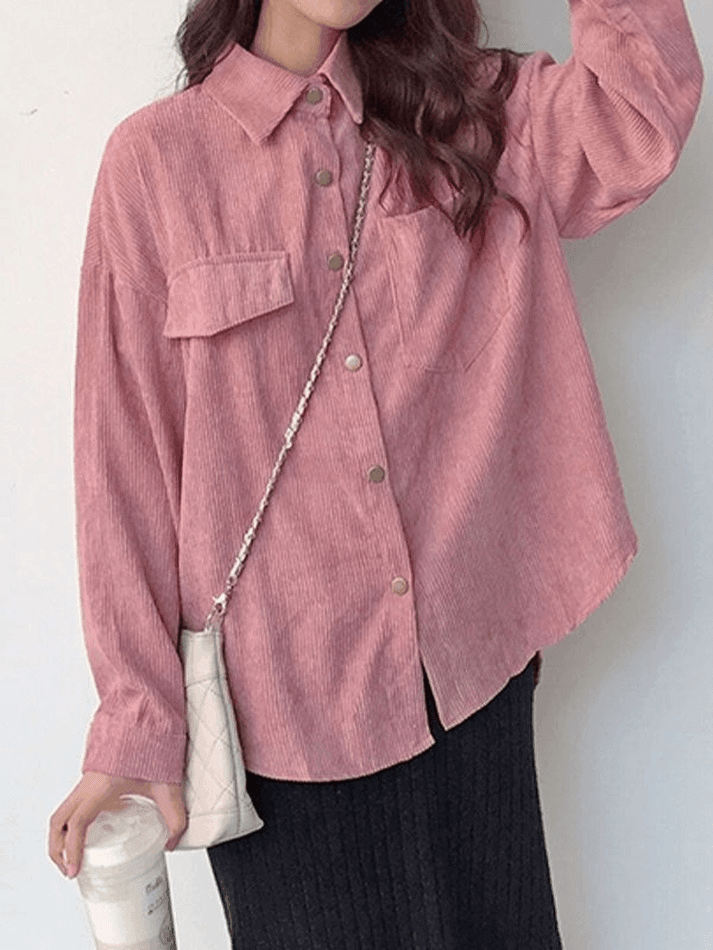Corduroy Long Sleeve Button Blouse - AnotherChill