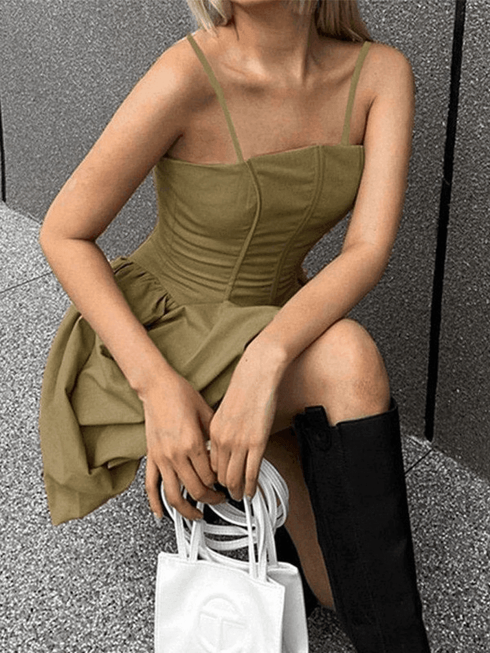 Corset Detail Bubble Mini Dress - AnotherChill