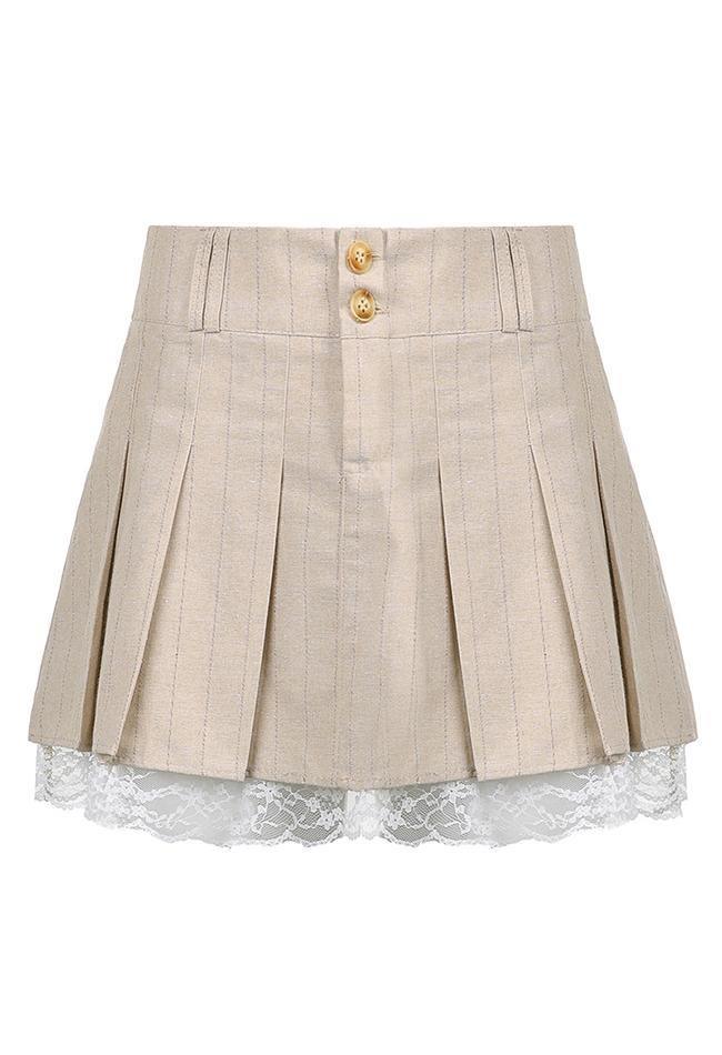 Cotton Linen Pleated Mini Skirt - AnotherChill