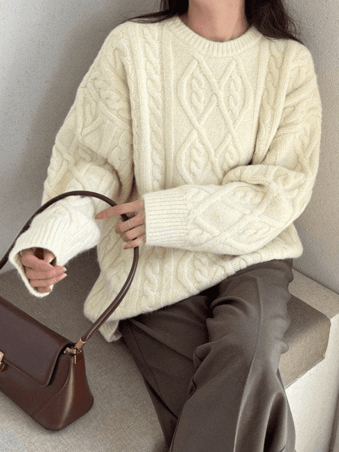 Cable-Knit Crew Neck Sweater