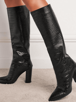 Croc Embossed Chunky Heeled Boots AnotherChill