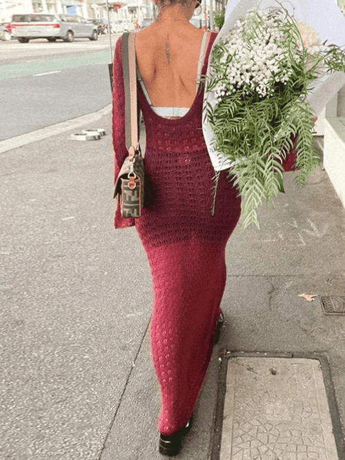 crochet backless maxi dress Backless Sequin Crochet Maxi Dress White