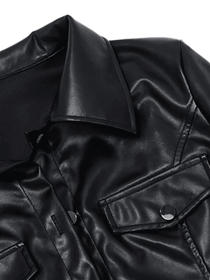 2023 Cropped Black Faux Leather Biker Jacket Black S in Jackets Online ...