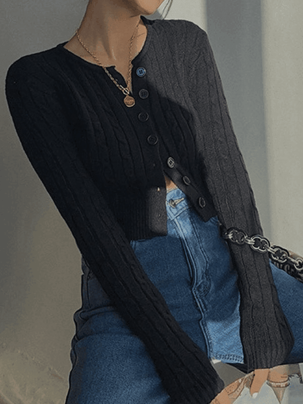 Cropped Button Cable Knit Cardigan - AnotherChill