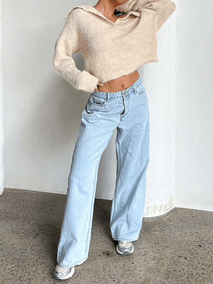 Cropped Collared Fuzzy Knit Sweater - AnotherChill