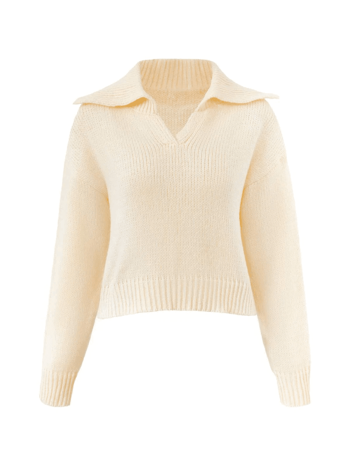 Cropped Collared Fuzzy Knit Sweater - AnotherChill