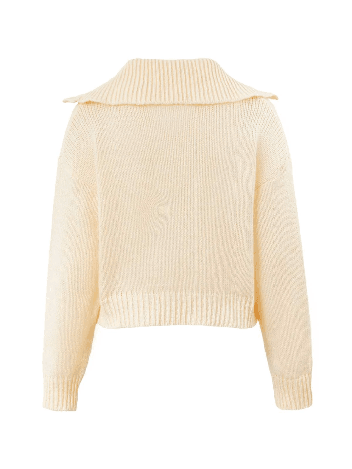 Cropped Collared Fuzzy Knit Sweater - AnotherChill
