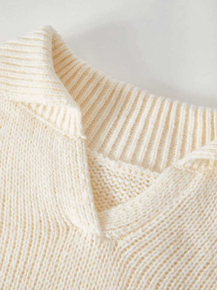 Cropped Collared Fuzzy Knit Sweater - AnotherChill