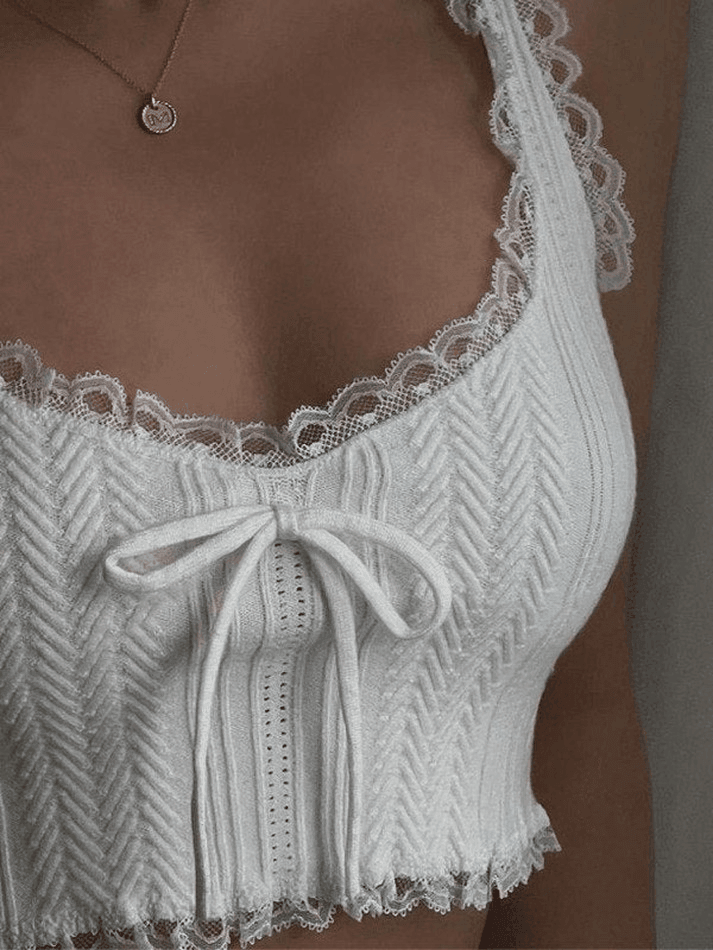 Cropped Lace Trim White Tank Top - AnotherChill