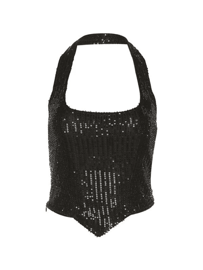 Cropped Sequin Halter Corset Top - AnotherChill