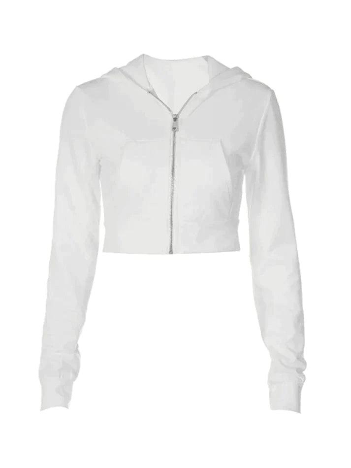 Cropped White Zip-Up Hoodie - AnotherChill