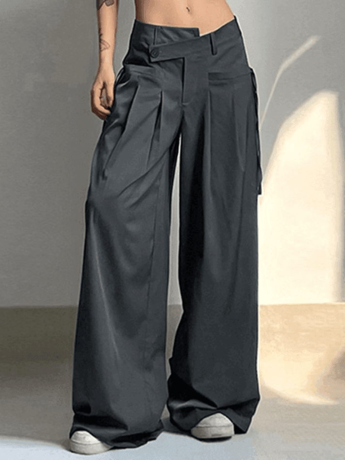 2023 Cross Over Pleated Tailored Pants Gray S in Pants Online Store ...