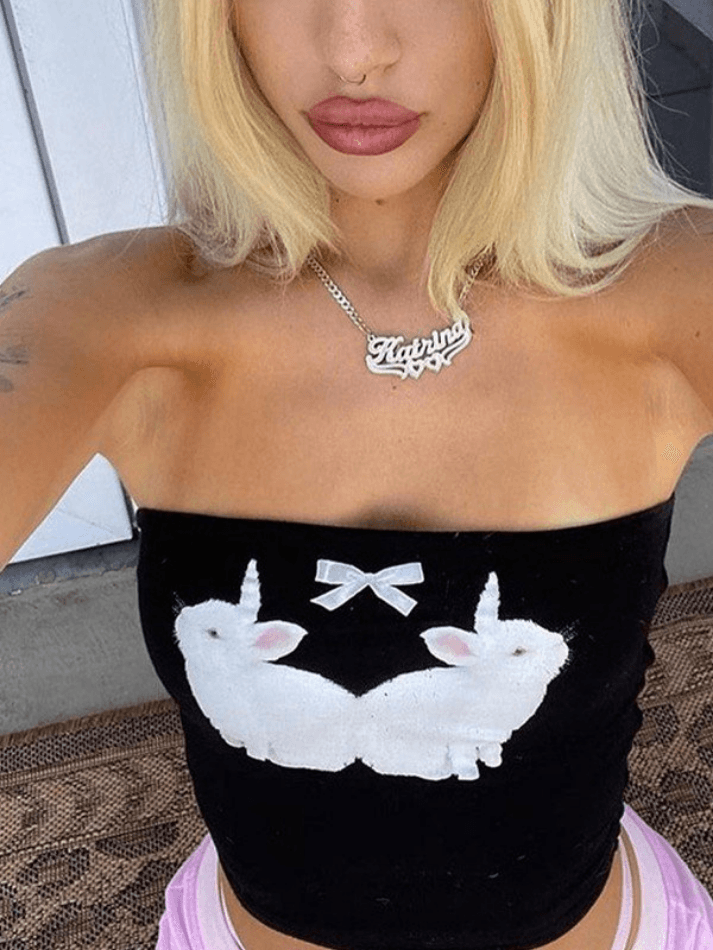 Cute Bunny Printed Bandeau Top - AnotherChill