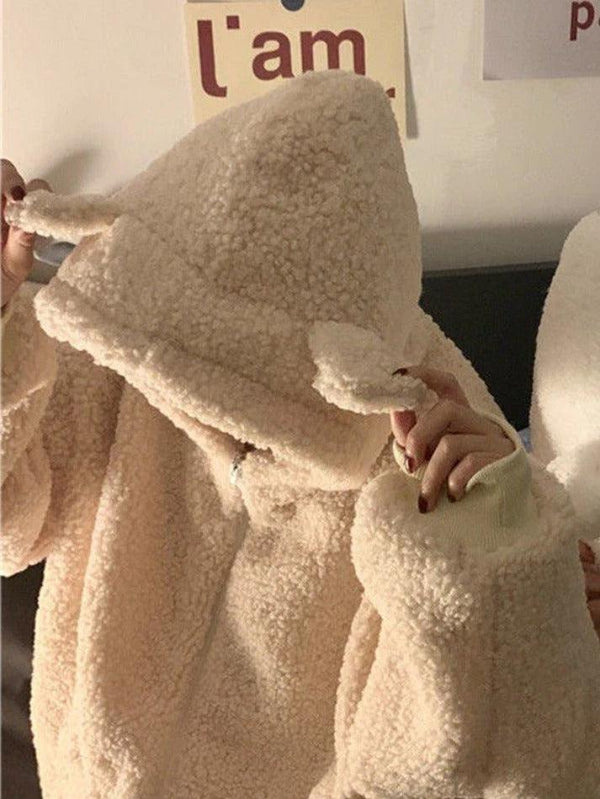 Cute Ear Hooded Zip Up Fleece Jacket - AnotherChill