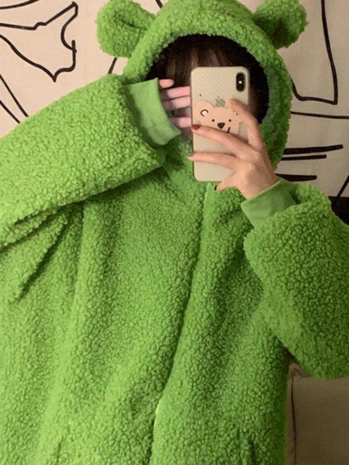 Cute Ear Hooded Zip Up Fleece Jacket - AnotherChill