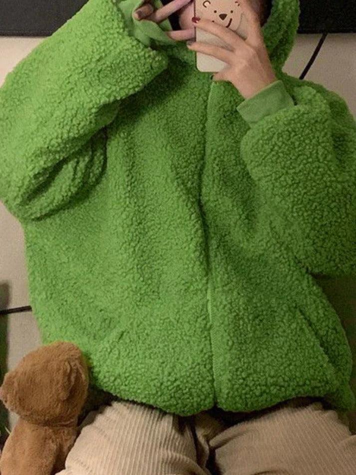 Cute Ear Hooded Zip Up Fleece Jacket - AnotherChill