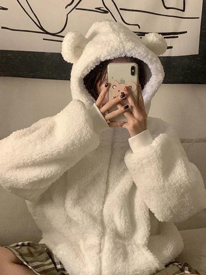 Cute Ear Hooded Zip Up Fleece Jacket - AnotherChill
