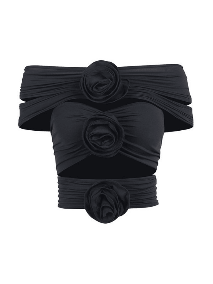 Cutout Flower Embellish Bardot Top - AnotherChill