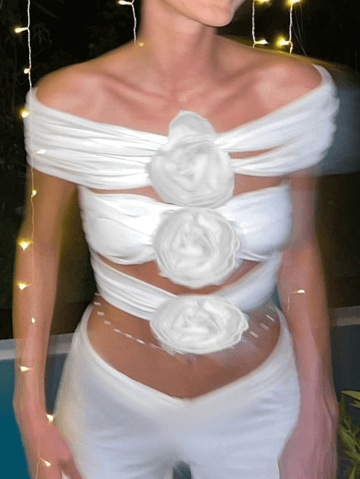 Cutout Flower Embellish Bardot Top - AnotherChill
