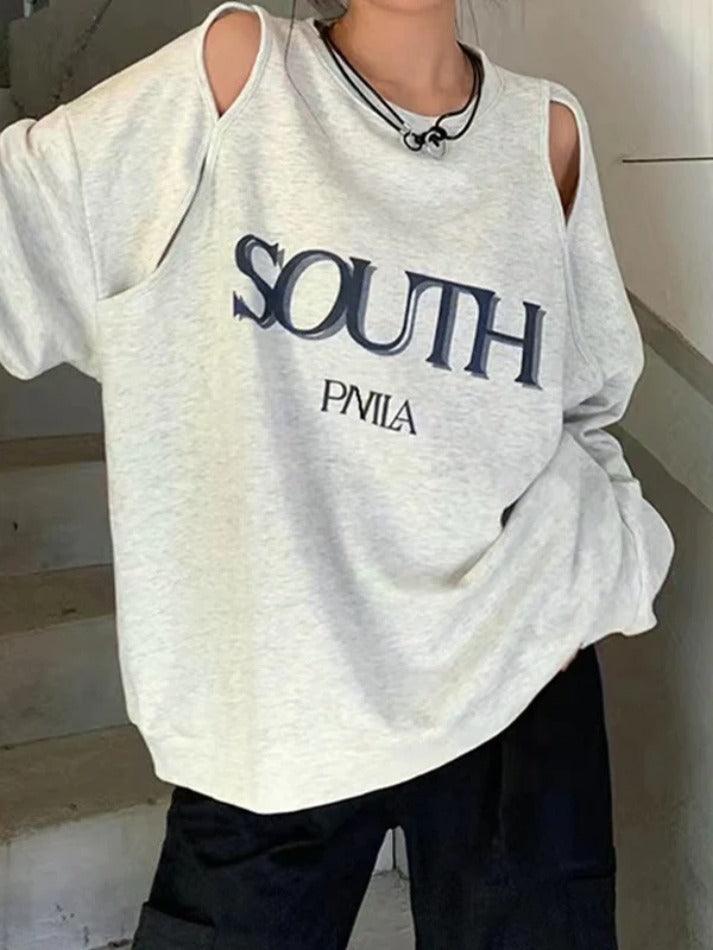 Cutout Letter Print Oversized Sweatshirts - AnotherChill