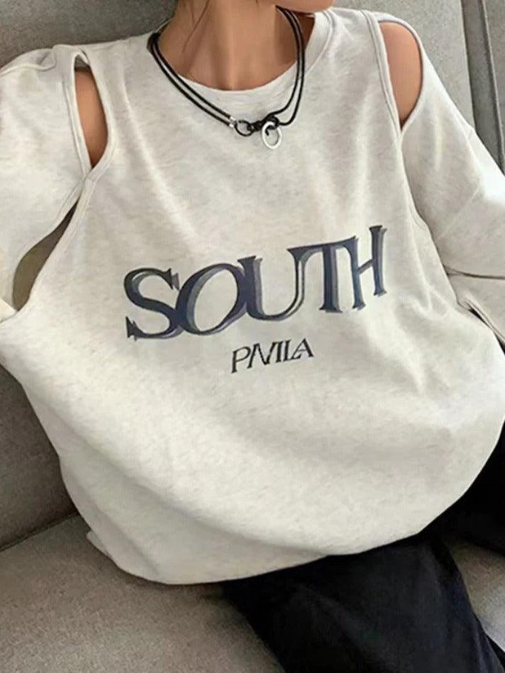 Cutout Letter Print Oversized Sweatshirts - AnotherChill