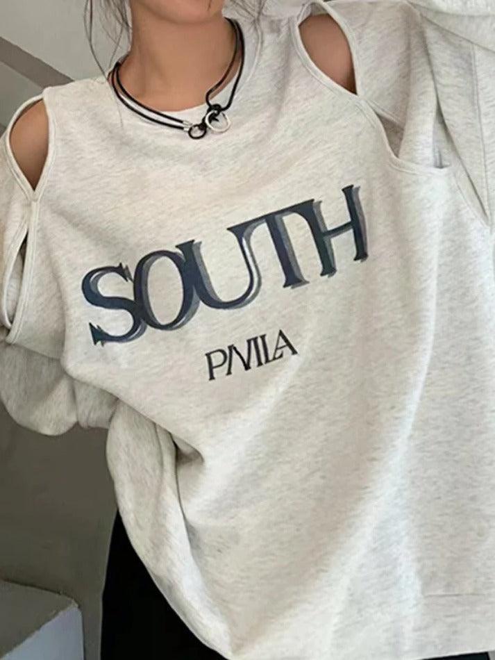 Cutout Letter Print Oversized Sweatshirts - AnotherChill