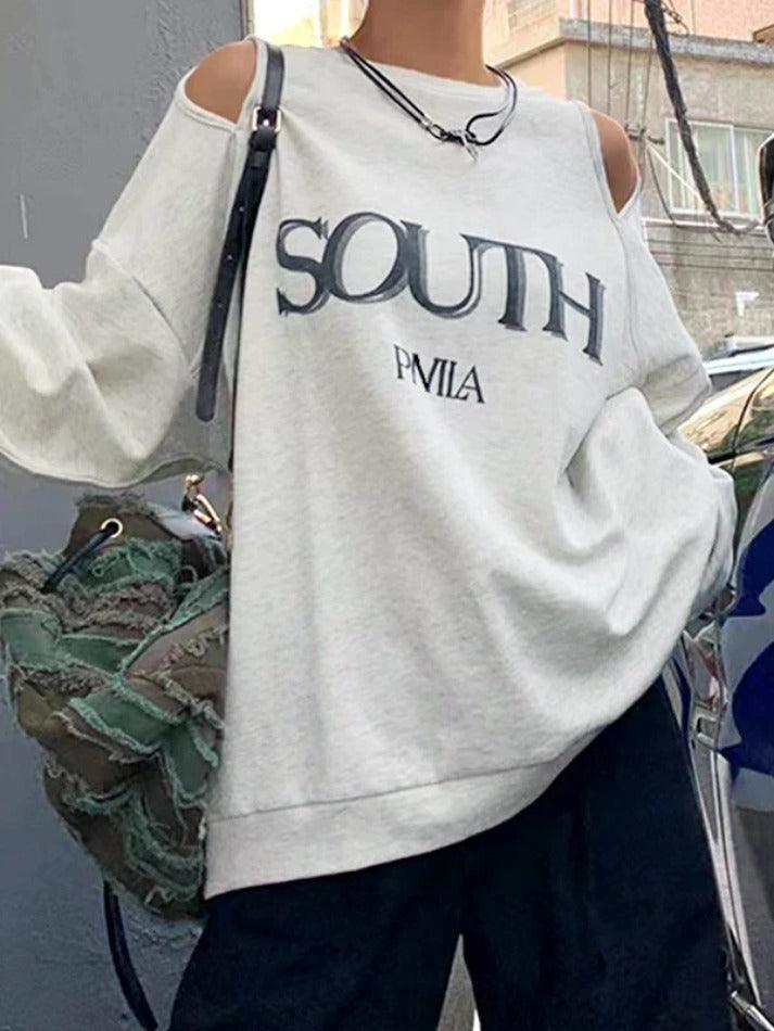 Cutout Letter Print Oversized Sweatshirts - AnotherChill