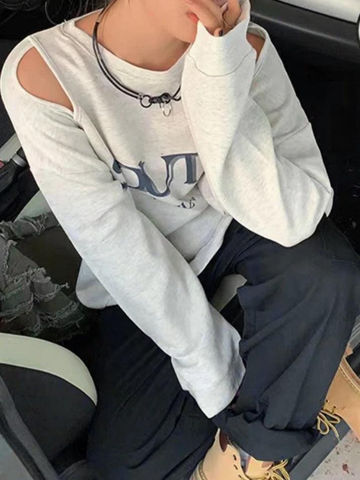 Cutout Letter Print Oversized Sweatshirts - AnotherChill