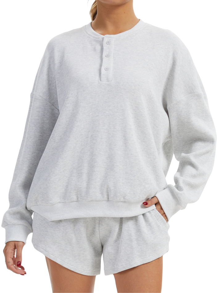 Oversized Long-Sleeve Waffle Knit Lounge Set