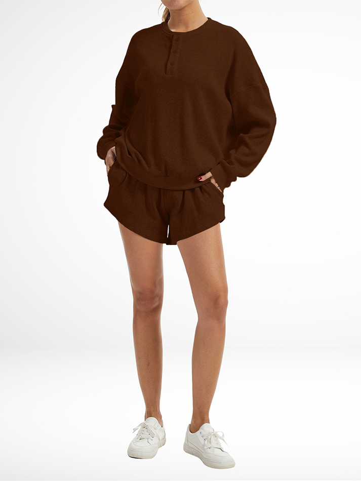 Oversized Long-Sleeve Waffle Knit Lounge Set