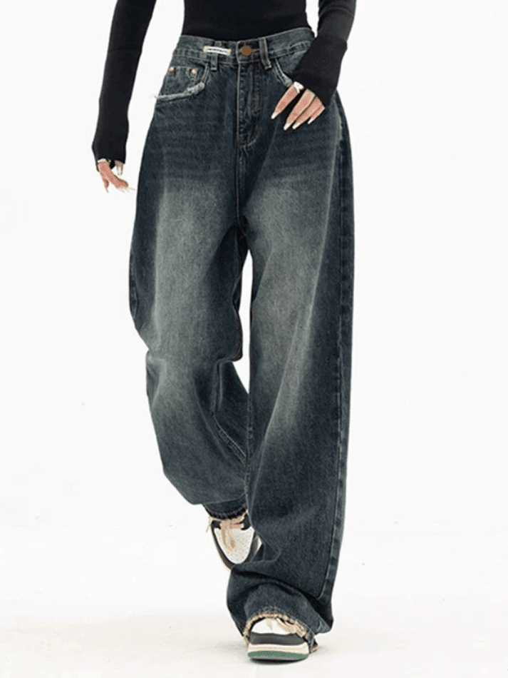 2023 Dark Wash Vintage Baggy Boyfriend Jeans Blue S in Jeans Online ...