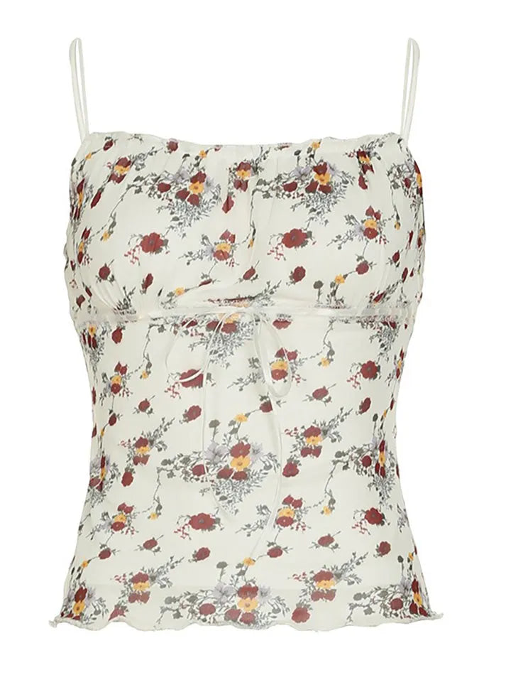 Floral Ruched Mesh Cami Top