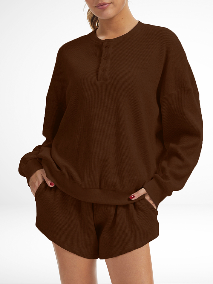Oversized Long-Sleeve Waffle Knit Lounge Set