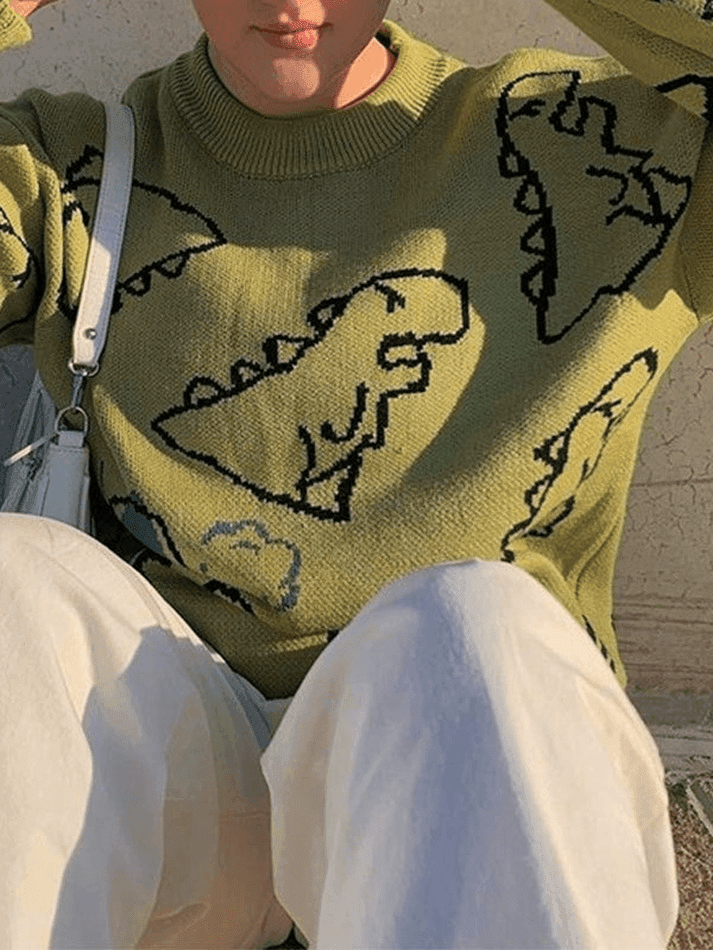 Dinosaur Crew Knit Sweater - AnotherChill