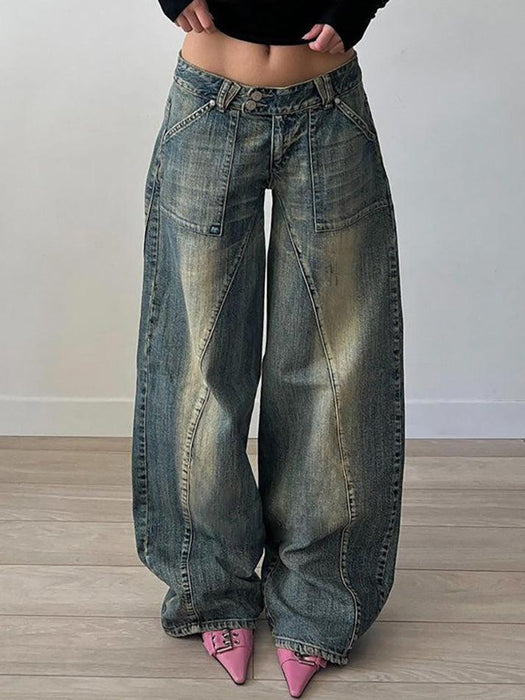 Distressed Straight Jeans with Pockets
