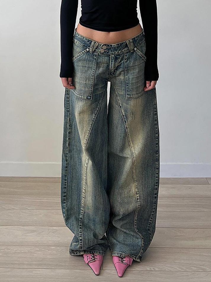 Distressed Irregular Dividing Line Pockets Cargo Jeans - AnotherChill