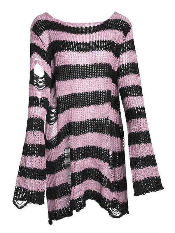 Distressed Stripe Longline Sweater AnotherChill