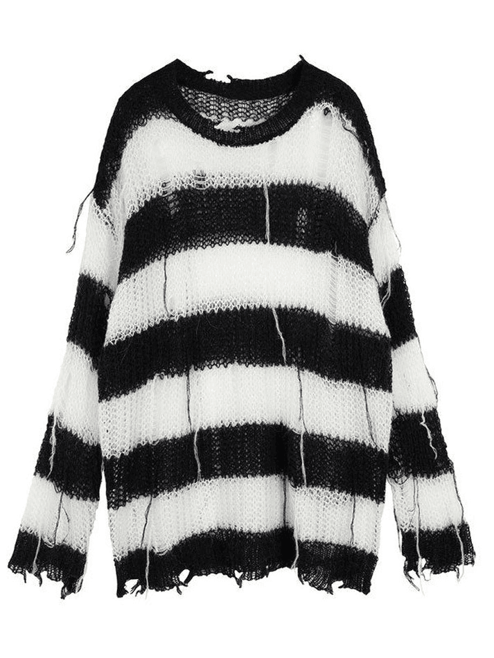 Distressed Striped Knit Top - AnotherChill