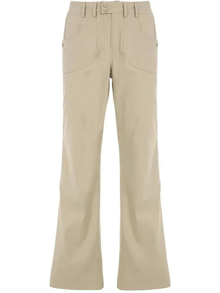 Double-Button Low-Rise Straight-Leg Pants - AnotherChill