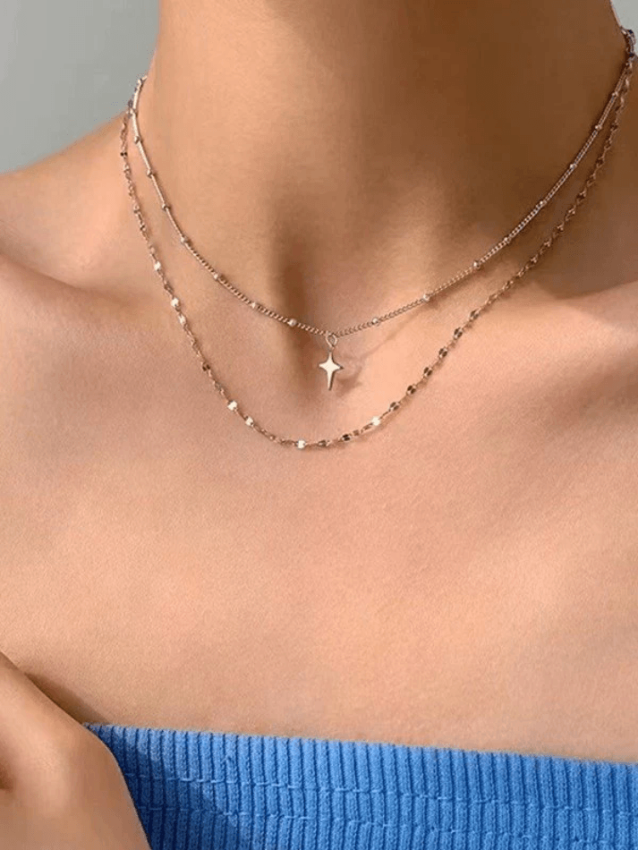 Double Layered Star Charm Necklace - AnotherChill