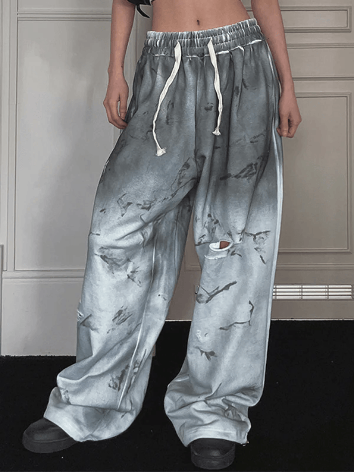 Drawstring Elastic Waist Tie Dye Wide Leg Pants - AnotherChill