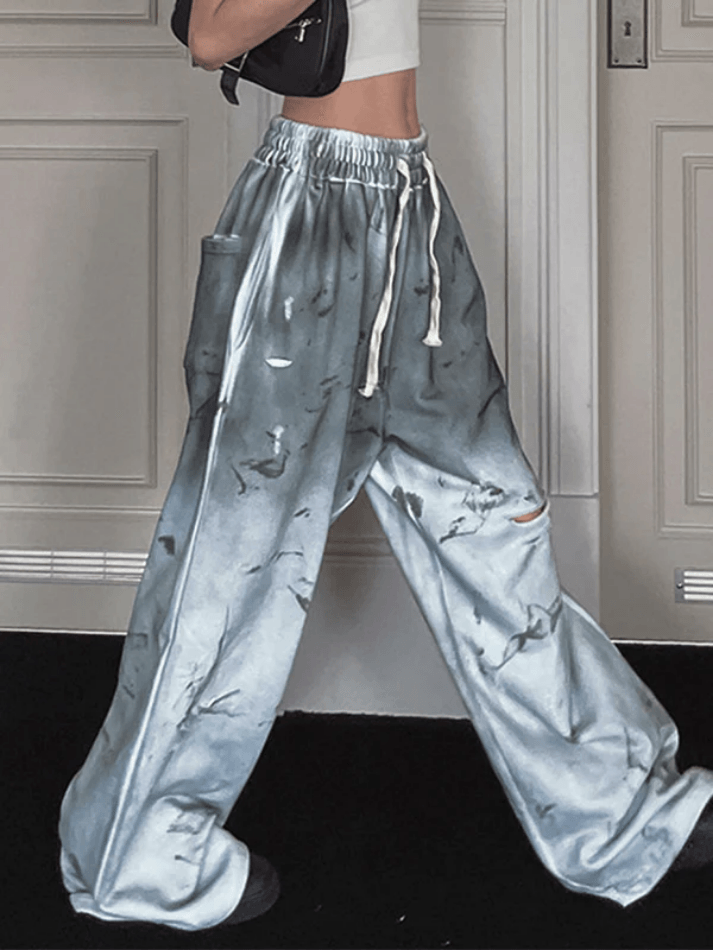 Drawstring Elastic Waist Tie Dye Wide Leg Pants - AnotherChill