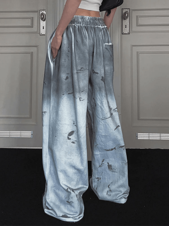 Drawstring Elastic Waist Tie Dye Wide Leg Pants - AnotherChill