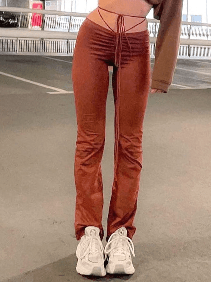 Drawstring High Rise Flare Leg Pants - AnotherChill