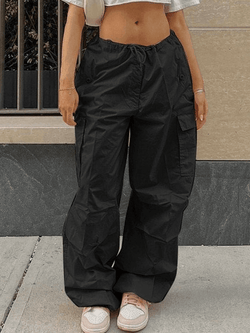 2024 Drawstring Y2K Baggy Cargo Pants Black S in Pants Online