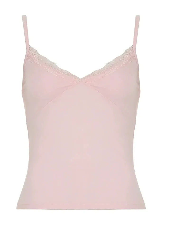 Lace Trim V-Neck Basic Cami Top