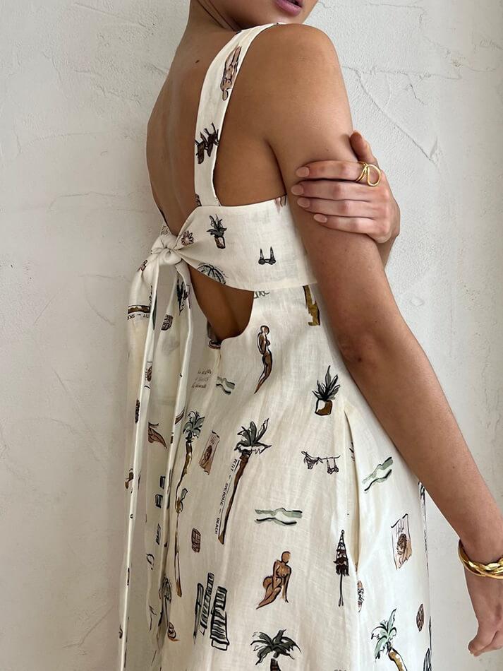 Tropical Print Knotted Long Dress - AnotherChill